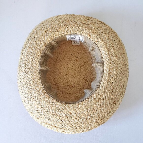 Vintage Women's Scala Collection Woven Natural Raffia Classic Sun Boater Hat - Picture 9 of 14